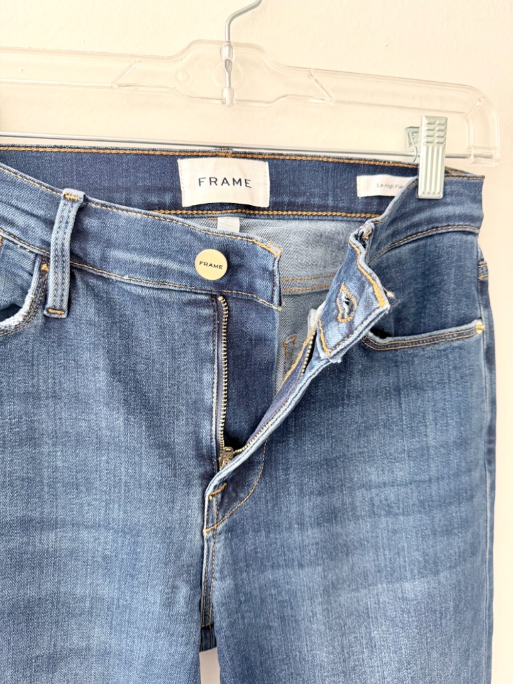 Frame 'Le High Flare' Dark Denim Stretch 5 Pocket Zip Size 27 - Picture 4 of 9